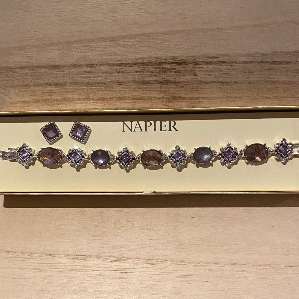 NWT Napier Amethyst crystal and Silver Bracelet Set